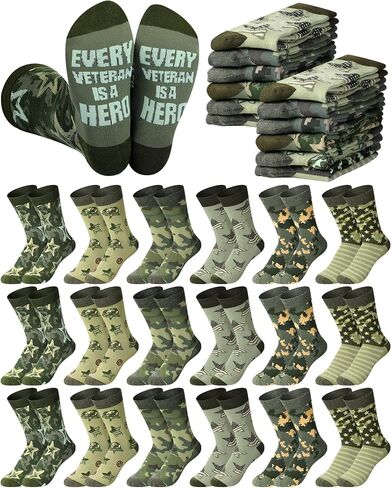 24 Pairs Veteran Camo Army Socks for Men Novelty Camouflage Cotton Crew Socks for Military Fans Outdoor Wear Veterans Day Gifts in Saudi Arabia