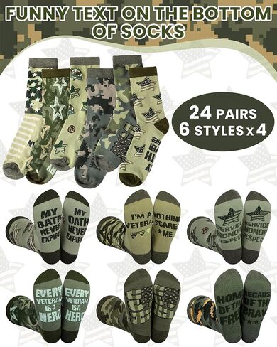 24 Pairs Veteran Camo Army Socks for Men Novelty Camouflage Cotton Crew Socks for Military Fans Outdoor Wear Veterans Day Gifts in Saudi Arabia