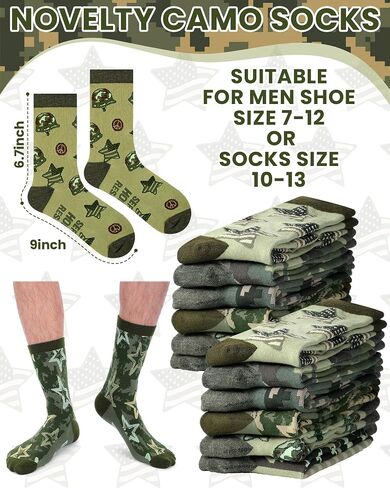 24 Pairs Veteran Camo Army Socks for Men Novelty Camouflage Cotton Crew Socks for Military Fans Outdoor Wear Veterans Day Gifts in Saudi Arabia