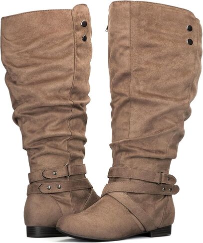 Mysoft Womens Extra Wide Boots Knee High Rlucky Flat Widd Width Tall Shoes Side Side in Saudi Arabia