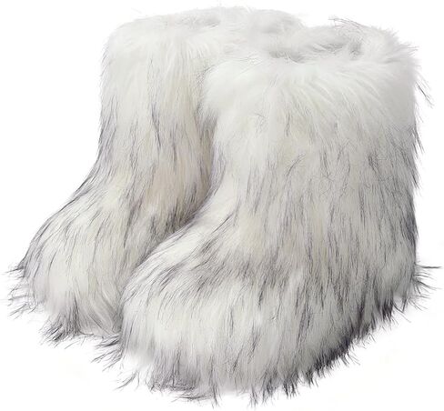 Wnshonzy Fur Boots for Women Snow Furry Fluffy Platform Flat Ankle Mini Boot Winter Round Toe Y2k Comfortable Mid-Calf Short Outdoor 2025 in Saudi Arabia