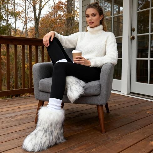 Wnshonzy Fur Boots for Women Snow Furry Fluffy Platform Flat Ankle Mini Boot Winter Round Toe Y2k Comfortable Mid-Calf Short Outdoor 2025 in Saudi Arabia