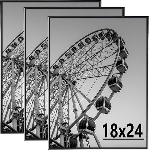 kennethan Poster Frame Black 3 Pack,Slide-In Strips Proof Poster Picture Frames for Photos, Posters, Art Prints, Horizontal or Vertical Wall Mounting (Black, 12x16-3 Pack) in Saudi Arabia