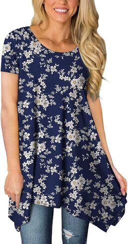 POPYOUNG 2024 Womens Summer Short Sleeve Tunic Tops Casual Swing Blouse Shirt XL, Little Flower-Green in Saudi Arabia