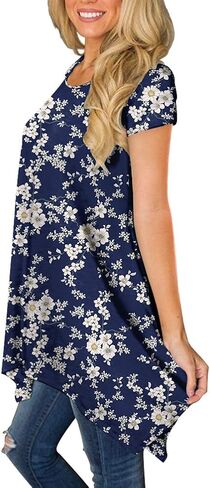POPYOUNG 2024 Womens Summer Short Sleeve Tunic Tops Casual Swing Blouse Shirt XL, Little Flower-Green in Saudi Arabia