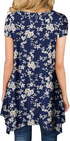 POPYOUNG 2024 Womens Summer Short Sleeve Tunic Tops Casual Swing Blouse Shirt XL, Little Flower-Green in Saudi Arabia