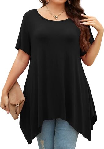 POPYOUNG 2024 Womens Summer Short Sleeve Tunic Tops Casual Swing Blouse Shirt XL, Little Flower-Green in Saudi Arabia