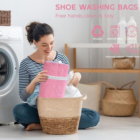 10 قطع من حقائب أحذية السفر مع حبل لتنظيم تخزين الأحذية الكبيرة للرجال والنساء، حقائب برباط شفاف، وردي in Kuwait