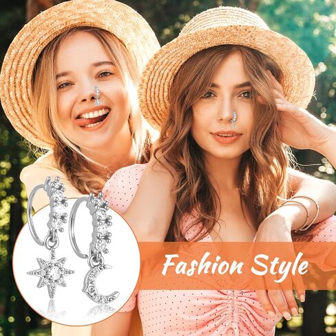 8 PCS Dangle Nose Ring Hoop for Women, 8 Styles Septum Nose Piercing Jewelry Cartilage Earring Cute CZ Flower Leaf Heart Star Butterfly Shape Nose Rings Hoops in Saudi Arabia