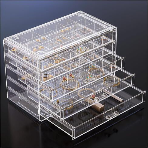 ProCase Acrylic Earrings Holder Organizer Box, Large Clear Earring Jewelry Storage Transparent Stackable Drawers Jewelry Display for Earring Ring Bracelet -Clear, 5 Layers in Kuwait