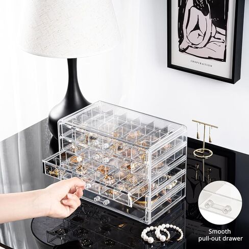 ProCase Acrylic Earrings Holder Organizer Box, Large Clear Earring Jewelry Storage Transparent Stackable Drawers Jewelry Display for Earring Ring Bracelet -Clear, 5 Layers in Kuwait