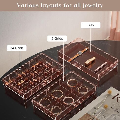 ProCase Acrylic Earrings Holder Organizer Box, Large Clear Earring Jewelry Storage Transparent Stackable Drawers Jewelry Display for Earring Ring Bracelet -Clear, 5 Layers in Kuwait