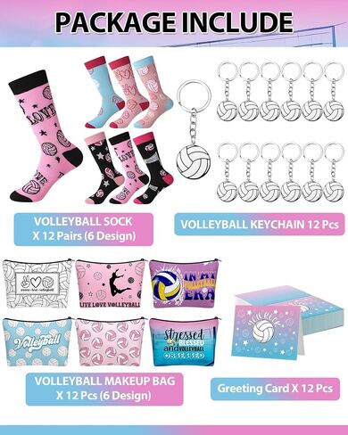 48 Pcs Volleyball Team Gifts for Women Teen Girls Senior Night Funny Makeup Bags Novelty Crew Socks Keychians Cards for Volleyball Lovers Team Players in Saudi Arabia