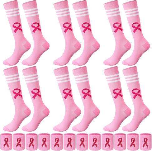 Breast Cancer Awareness Socks and Sweat Bands, Pink Ribbon for Women Cheer Breast Cancer Charity Events in Saudi Arabia