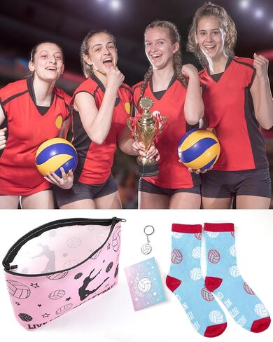 48 Pcs Volleyball Team Gifts for Women Teen Girls Senior Night Funny Makeup Bags Novelty Crew Socks Keychians Cards for Volleyball Lovers Team Players in Saudi Arabia