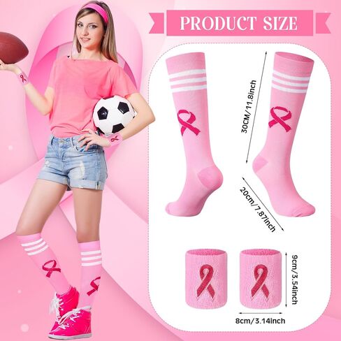 Breast Cancer Awareness Socks and Sweat Bands, Pink Ribbon for Women Cheer Breast Cancer Charity Events in Saudi Arabia