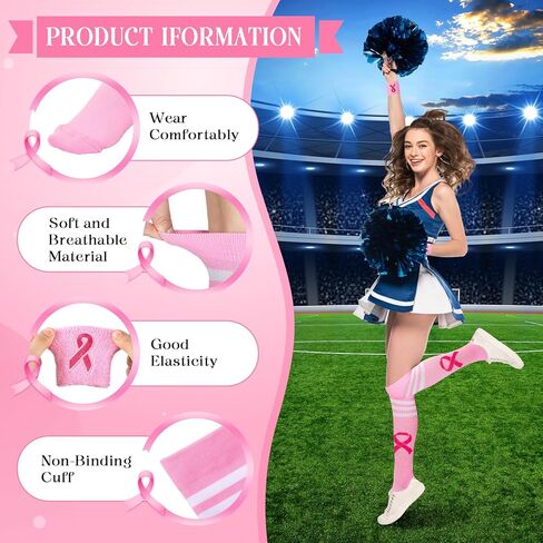 Breast Cancer Awareness Socks and Sweat Bands, Pink Ribbon for Women Cheer Breast Cancer Charity Events in Saudi Arabia
