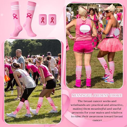 Breast Cancer Awareness Socks and Sweat Bands, Pink Ribbon for Women Cheer Breast Cancer Charity Events in Saudi Arabia