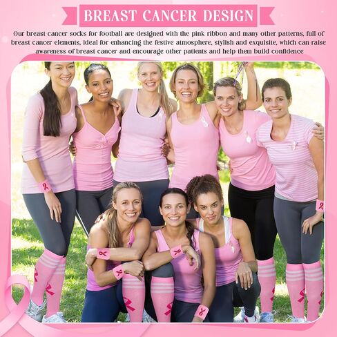 Breast Cancer Awareness Socks and Sweat Bands, Pink Ribbon for Women Cheer Breast Cancer Charity Events in Saudi Arabia