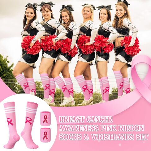 Breast Cancer Awareness Socks and Sweat Bands, Pink Ribbon for Women Cheer Breast Cancer Charity Events in Saudi Arabia