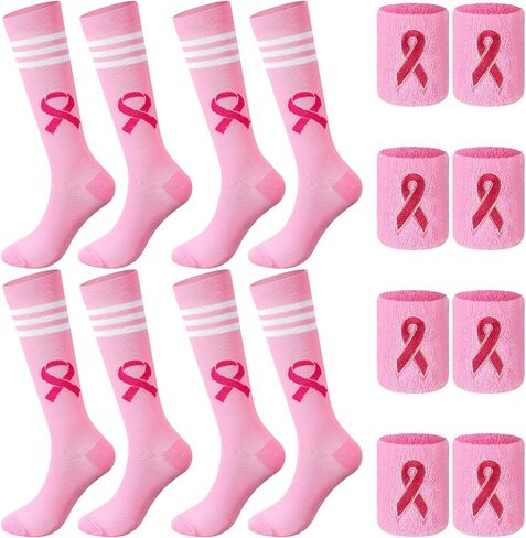 Breast Cancer Awareness Socks and Sweat Bands, Pink Ribbon for Women Cheer Breast Cancer Charity Events in Saudi Arabia