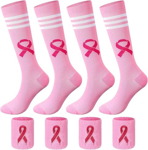 Breast Cancer Awareness Socks and Sweat Bands, Pink Ribbon for Women Cheer Breast Cancer Charity Events in Saudi Arabia