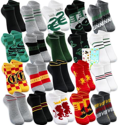 Harry Potter Socks for Women - Bundle with 20 Pairs of Hogwarts Gryffindor and Slytherin Size 4-10 Socks for Women Plus Stickers, More | Harry Potter Gift Set for Teens, Girls in Saudi Arabia