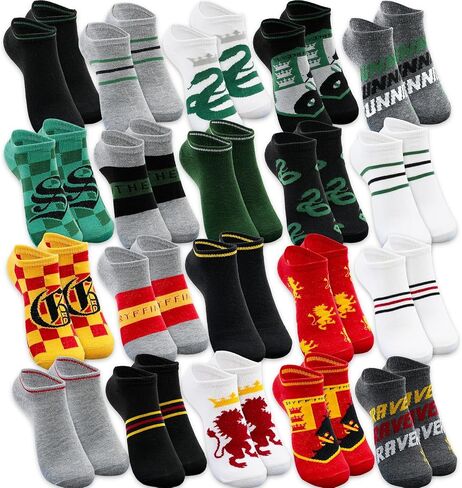 Harry Potter Socks for Women - Bundle with 20 Pairs of Hogwarts Gryffindor and Slytherin Size 4-10 Socks for Women Plus Stickers, More | Harry Potter Gift Set for Teens, Girls in Saudi Arabia