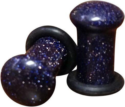 Pair Single Flare Midnight Blue Sandstone Stone Plugs Gauge Earlets Organic PiercedBody Jewelry in Saudi Arabia