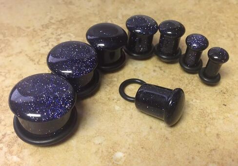 Pair Single Flare Midnight Blue Sandstone Stone Plugs Gauge Earlets Organic PiercedBody Jewelry in Saudi Arabia