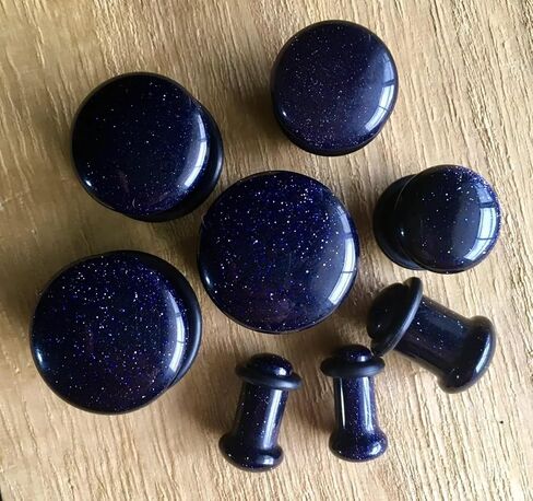 Pair Single Flare Midnight Blue Sandstone Stone Plugs Gauge Earlets Organic PiercedBody Jewelry in Saudi Arabia