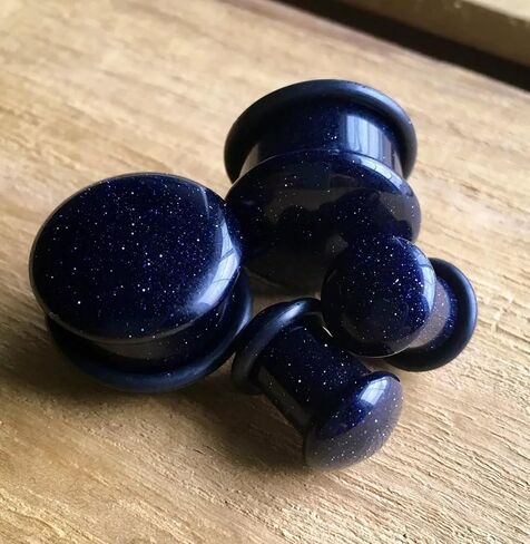 Pair Single Flare Midnight Blue Sandstone Stone Plugs Gauge Earlets Organic PiercedBody Jewelry in Saudi Arabia