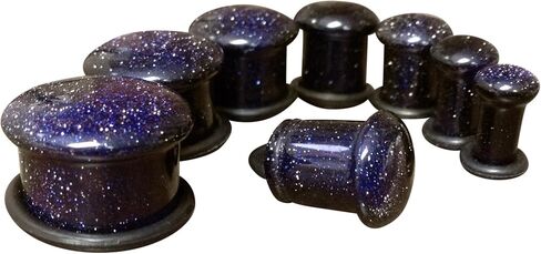 Pair Single Flare Midnight Blue Sandstone Stone Plugs Gauge Earlets Organic PiercedBody Jewelry in Saudi Arabia