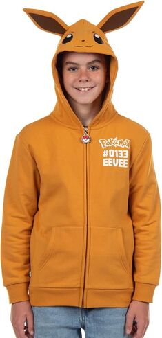Pokemon Hoodie Kids' Gen 01 Eevee Zip-Up 3-D Character Costume Hoodie (Eevee, Large) in Saudi Arabia