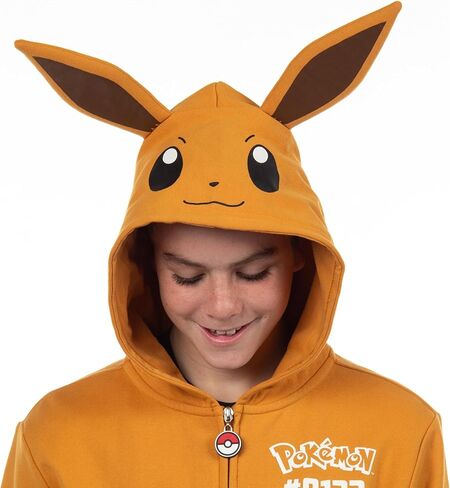 Pokemon Hoodie Kids' Gen 01 Eevee Zip-Up 3-D Character Costume Hoodie (Eevee, Large) in Saudi Arabia