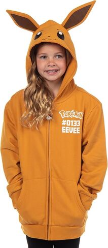Pokemon Hoodie Kids' Gen 01 Eevee Zip-Up 3-D Character Costume Hoodie (Eevee, Large) in Saudi Arabia