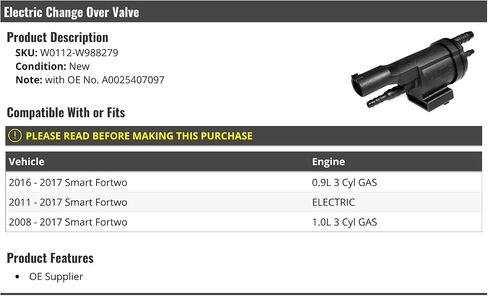 التغيير الكهربائي على الصمام - متوافق مع 2008-2017 Smart Fortwo in Saudi Arabia