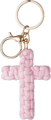 Macrame Cross Keychain,Jesus Key Chain Christian Car Accessories Handmade Soft Cross Keychain Boho Decor for Women Men Gifts in Saudi Arabia