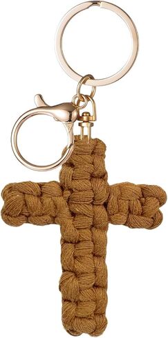 Macrame Cross Keychain,Jesus Key Chain Christian Car Accessories Handmade Soft Cross Keychain Boho Decor for Women Men Gifts in Saudi Arabia