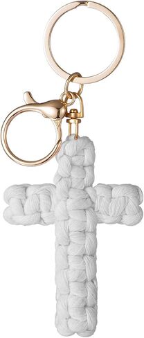 Macrame Cross Keychain,Jesus Key Chain Christian Car Accessories Handmade Soft Cross Keychain Boho Decor for Women Men Gifts in Saudi Arabia
