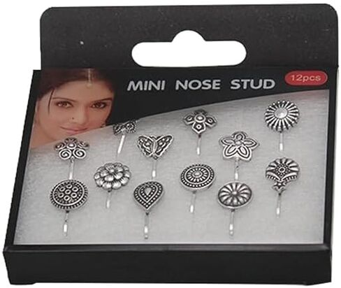 CHARMAURA Non Piercing Traditional Indian Nosepin Pressing Type Clip On Oxidized Black Silver Nose Ring Pin Stud For Women (1.5cm, Black Metal Silver) in Saudi Arabia