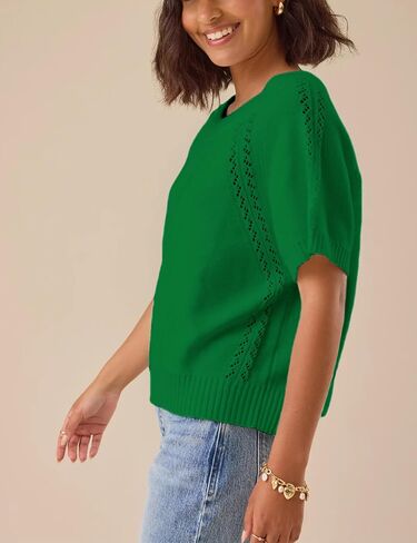 Yeokou Womens Short Sleeve Sweater Pullover Summer Fall Fall Crewneck خفيفة الوزن الكروشيه متماسكة in Kuwait