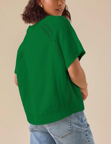 Yeokou Womens Short Sleeve Sweater Pullover Summer Fall Fall Crewneck خفيفة الوزن الكروشيه متماسكة in Kuwait