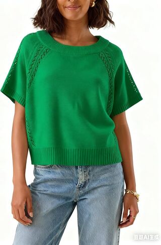 Yeokou Womens Short Sleeve Sweater Pullover Summer Fall Fall Crewneck خفيفة الوزن الكروشيه متماسكة in Kuwait