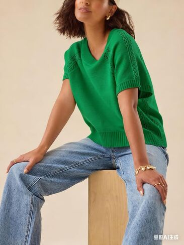 Yeokou Womens Short Sleeve Sweater Pullover Summer Fall Fall Crewneck خفيفة الوزن الكروشيه متماسكة in Kuwait