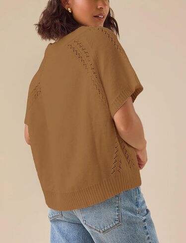 Yeokou Womens Short Sleeve Sweater Pullover Summer Fall Fall Crewneck خفيفة الوزن الكروشيه متماسكة in Kuwait