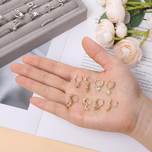8 PCS Dangle Nose Ring Hoop for Women, 8 Styles Septum Nose Piercing Jewelry Cartilage Earring Cute CZ Flower Leaf Heart Star Butterfly Shape Nose Rings Hoops in Saudi Arabia