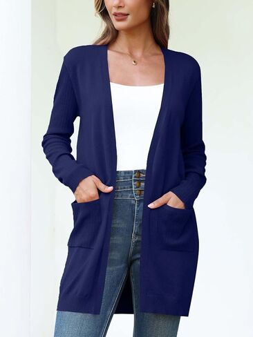 كنزة صوفية BB&KK للنساء عصرية مضلعة بأكمام طويلة مفتوحة من الأمام متماسكة كاجوال للخريف ملابس خارجية منفضة مع جيوب in Kuwait