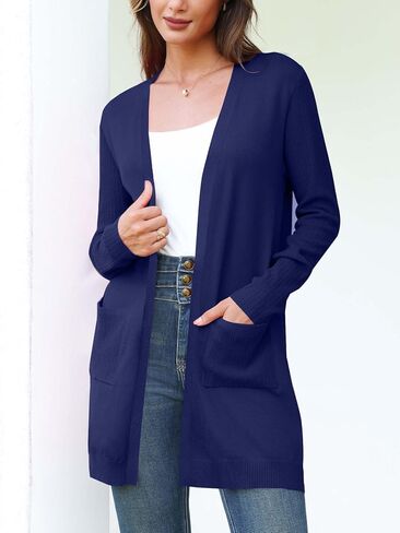 كنزة صوفية BB&KK للنساء عصرية مضلعة بأكمام طويلة مفتوحة من الأمام متماسكة كاجوال للخريف ملابس خارجية منفضة مع جيوب in Kuwait