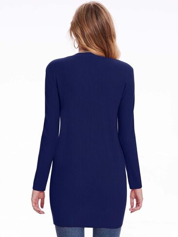 كنزة صوفية BB&KK للنساء عصرية مضلعة بأكمام طويلة مفتوحة من الأمام متماسكة كاجوال للخريف ملابس خارجية منفضة مع جيوب in Kuwait